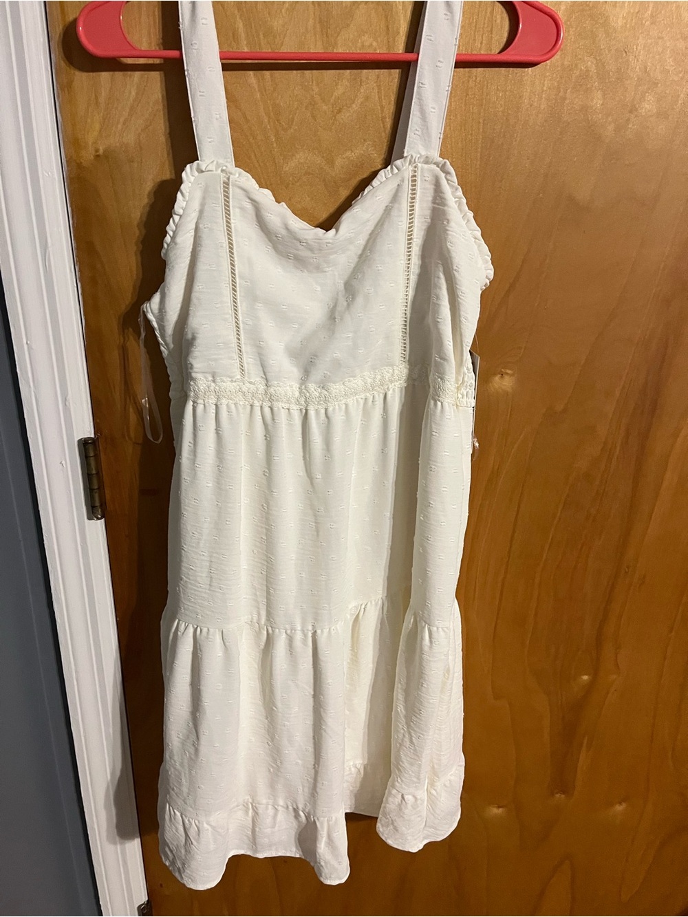 Cream Tiered Sundress with Textured Dot Fabric